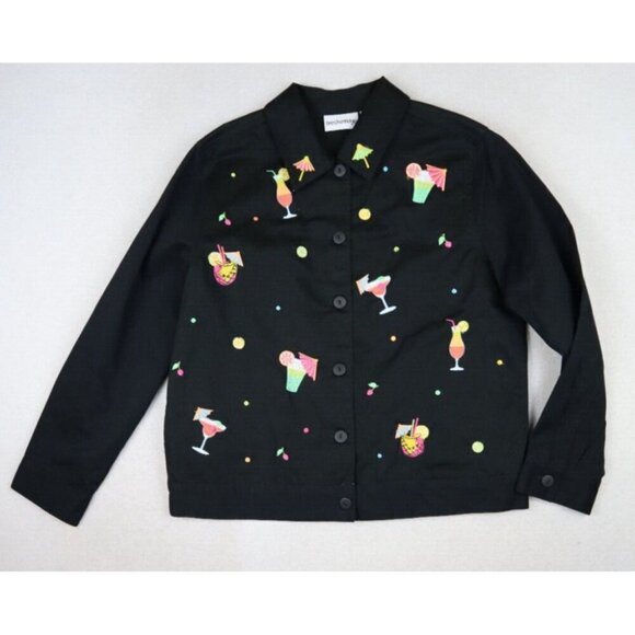 BRECKENRIDGE - WOMEN'S BLACK COCKTAIL MARGARITA DRINK EMBROIDERED JACKET - S - Picture 3 of 9